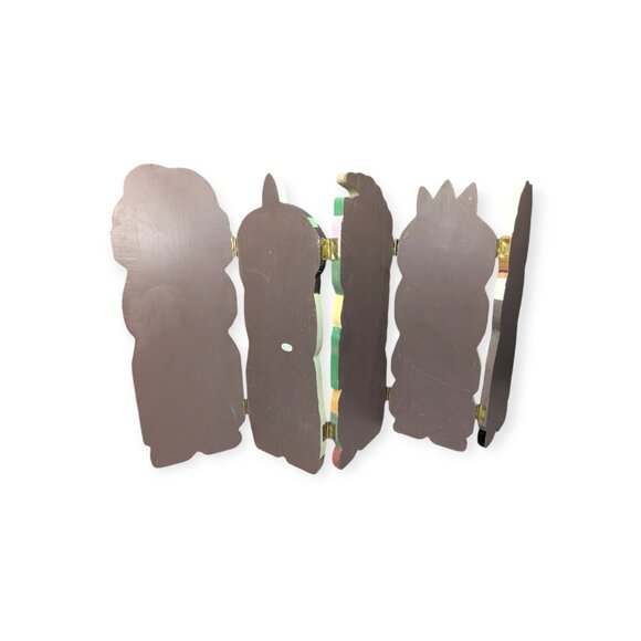 Vintage Hand Painted Thanksgiving Figures Foldable Wooden 5 Panel - Picture 6 of 11